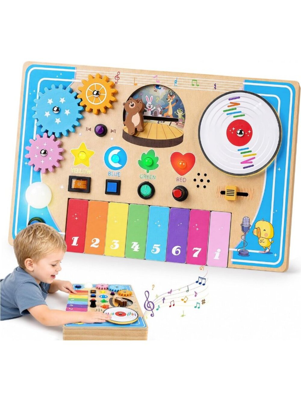 7-in-1 Montessori Baby DJ Table & Busy Board with Piano Keyboard - Fun Learning